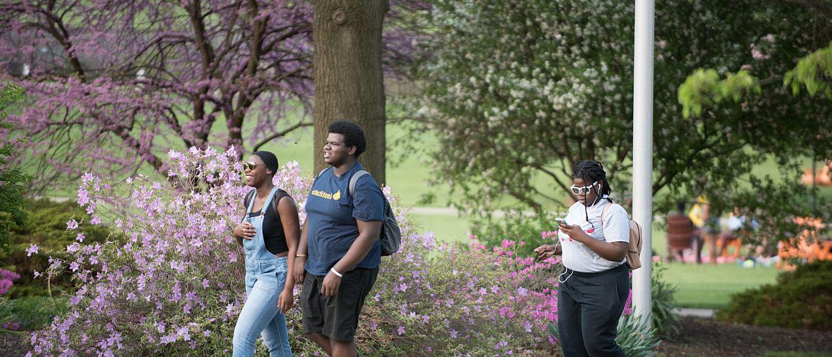 Students walking on path